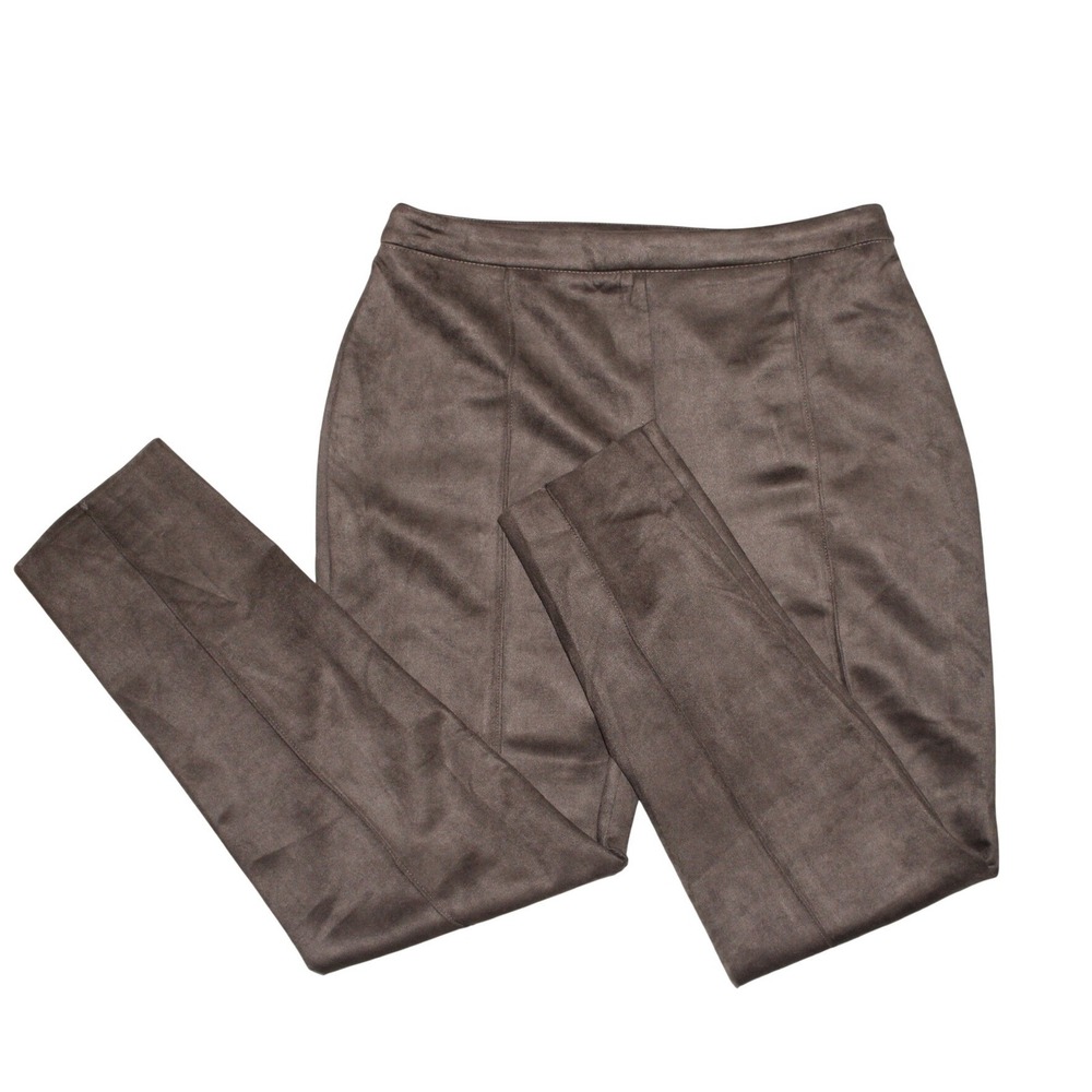 Vince Camuto Faux Suede Pull On Ankle Pants Womens M Brown Slim Stretch